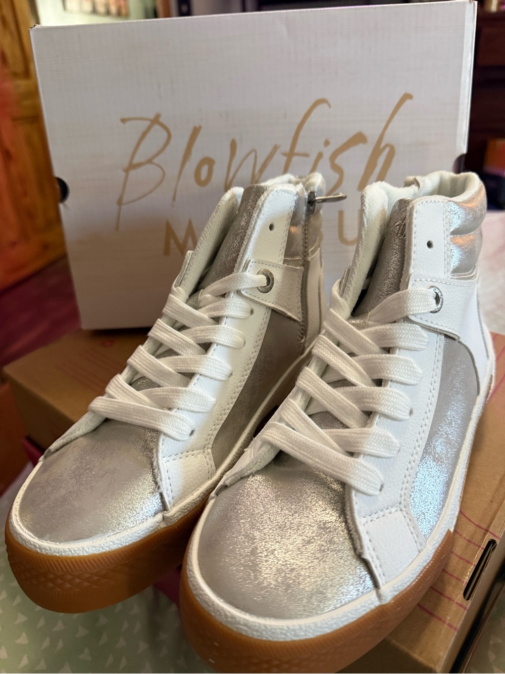 Blowfish Malibu Women's Silver High-Top Sneakers with Gum Sole